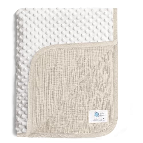 Image of lulumoon Baby Blankets for Newborn Muslin: Thermal Minky Dotted Backing - Cotton Receiving Blanket for Baby Essential & Registry Gift 30"x40"(Ivory)