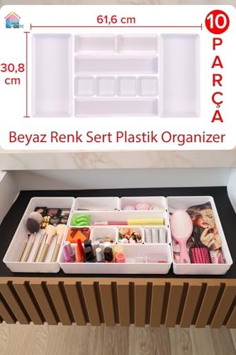 color house 10'lu Set Çekmece İçi Düzenleyici Modüler Makyaj Takı Organizer (Sert Plastik) Beyaz Tek Ebat - Görsel 2