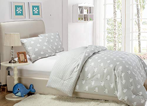 Funda nórdica individual gris Chenia Swans para crear un dormitorio infantil moderno 4