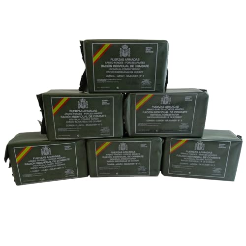 Original Spanische Armee MRE Army EPA Field Ration Menü B5 (Gemüsesuppe/Bohnen mit Schinken/Thunfischkonserve/Pfirsiche in Sirup/Pastete)