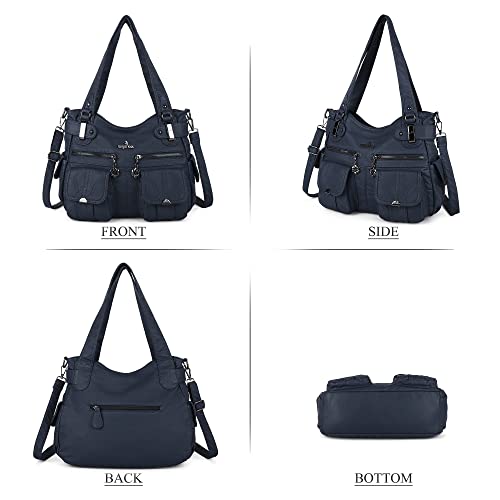 Image of Angel Kiss Women's Designer Handbag Large Double Zipper Multi Pocket Washed Leather Purse