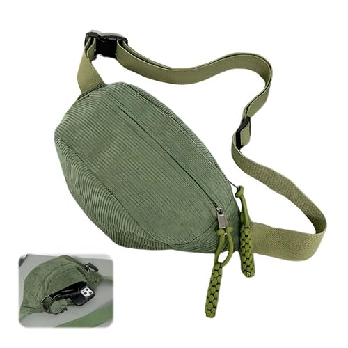 Cord Bauchtasche Damen 34×15cm - Stilvolle Hüfttasche mit Einstellbarem Schultergurt für Lässige Ausflüge (Grün)