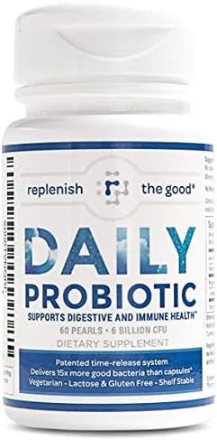 Replenish the Good Daily Adults’ Probiotic | Vegan Supplement w/ 6 Billion CFU | Supports Digestive Health | Delivers 15x More Good Bacteria | Relieves Gas, Bloated Stomach & Acid Reflux | 60 Pearls