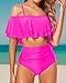 Tempt Me Women Hot Pink Two Piece High Waisted Bikini Set Swimsuit Off Shoulder Ruffle Bathing Suits Tummy Control Ruched Swimwear 18W