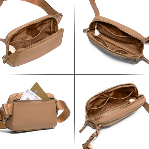 Image of Belt Bag for Women Two-Way Zipper Cross Body Fanny Pack Fashion Waist Packs Everywhere Belt Bag with Adjustable Strap Gifts for Teen Girls Women Men (Brown)