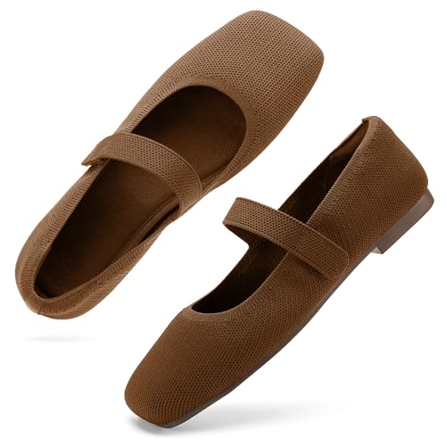 Image of Soesyi Wide Toe Box Flats Women Comfort Slip On Ballet Shoes Mary Jane Dressy Knit Flats with Adjustable Straps Washable Casual Office