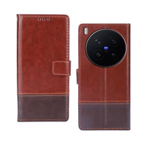Image of amazon basics Vivo X300 Pro 5G Flip Cover | Card Pockets Wallet & Stand | Flip Cover for Vivo X300 Pro 5G (Tan and Coffee)