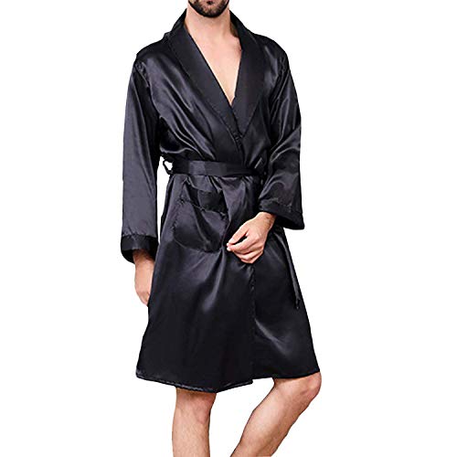 Men's Summer Luxurious Kimono Robe Soft Satin Bathrobe Long-Sleeve Nightgown Printed Pajamas Black, Large/X-Large3
