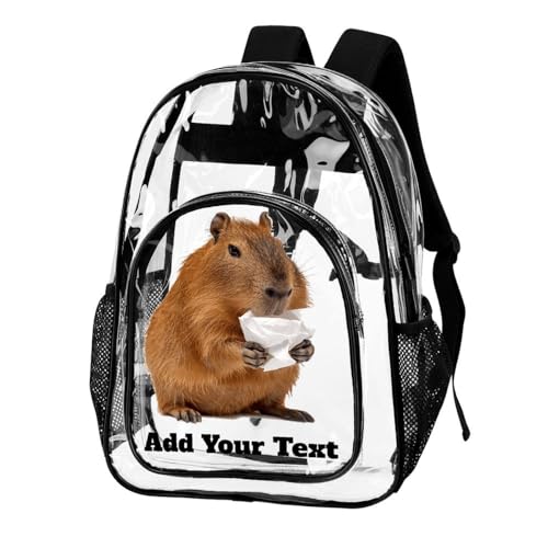 MoBlinko Personalized Clear Backpack Heavy Duty PVC Capybara Eat Homework Custom Name Large Transparent Backpack Bag2