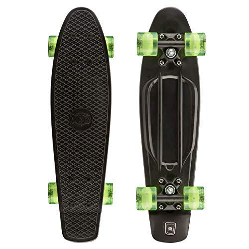 Xootz Skateboard Complet pour Enfant, en Plastique Style rétro avec Roues à Del, Enfant, Complete Retro Plastic, Noir