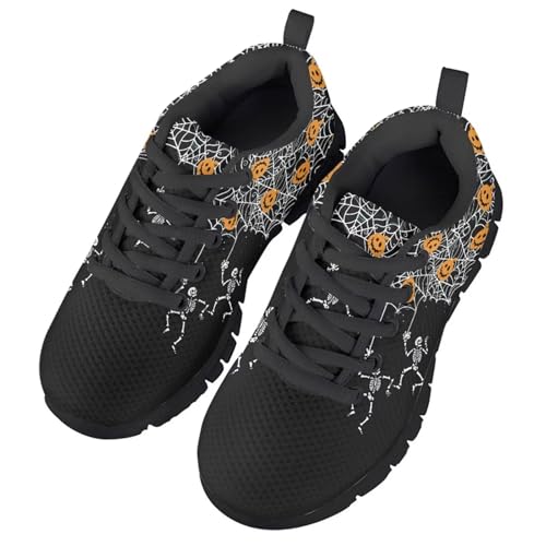 HUIACONG Halloween Kid's Walking Shoes Spider Web Pumpkin Skeleton Boys Lightweight Running Sneakers Size 2 Girls Dance Travel Trainers Child Gym Cycling Jogging Footwear3
