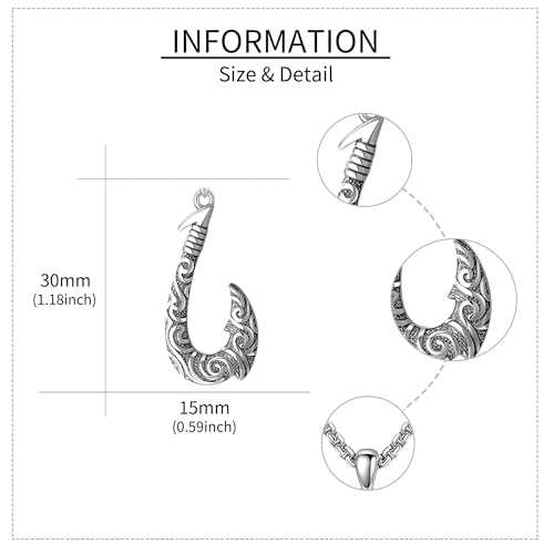 URONE Fish Hook Necklace Sterling Silver Hawaii Fishing Hook Pendant Necklace Jewelry Gifts for Men4