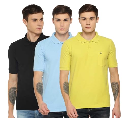 Image of Dollar Men's Pack of 1 Solid Cotton Blend Polo Neck T-Shirt