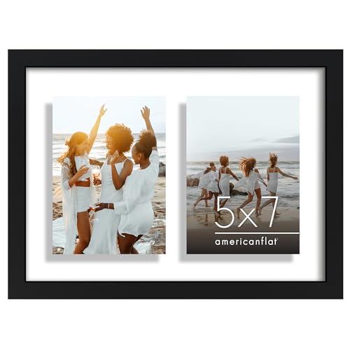 Americanflat 5x7 Double Picture Frame with Shatter-Resistant Glass - Fits Two 5x7 Photos or use as One 10x14 Picture Frame - Signature Collection - Collage Frames with Floating Effect - Black by Americanflat - Used condition - US$7.70