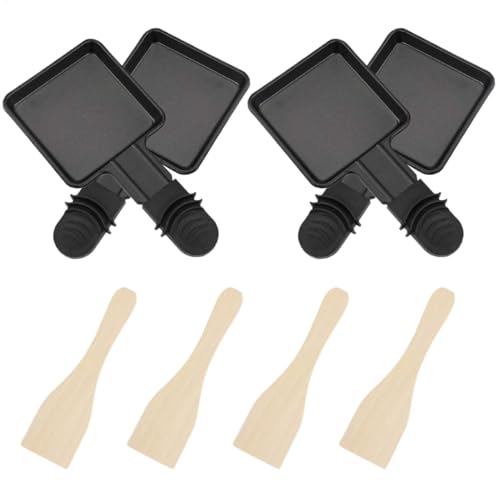 Sartenes antiadherentes para raclette, 4 unidades, para barbacoa, parrilla, raclette, juego de sartenes multifunción con espátula para restaurante, exterior, cocina, diseño ergonómico y fácil de