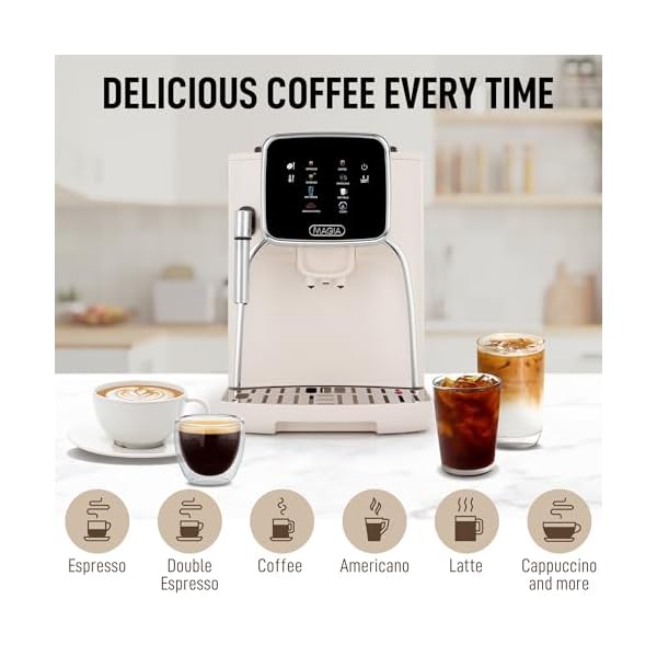 Zulay kitchen magia clasica fully automatic espresso machine with grinder touch screen coffee maker with one touch operation milk foam system for latte cappuccino macchiato white  urban country home decor