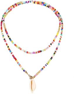 Boho Shell Necklace Gold Beaded Choker Necklaces Colorful Beaded Necklaces Summer Boho Necklace Layered Ethnic Jewelry for Women and Girls