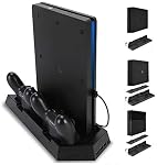 Charging Station Stand with Cooling Fan for PlayStation 4/Slim/Pro, 3 in 1 PS4 Vertical Stand with Dual PS4 Controller Charger Port and Charging Status Indicator Light