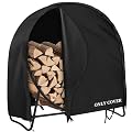 AKEfit 48 Inch Firewood Log Hoop Cover, Heavy Duty 600D Oxford Outdoor Waterproof Round Log Rack Cover with Zipper & 2 Windproof Buckle Straps & Drawstring