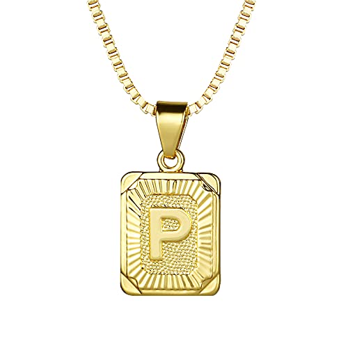 Dried Flower Personalisierte Halskette- 26 Buchstaben Quadratischer 24K Vergoldet Anhänger Initiale Kette Golden Namenkette Geburtstags Geschenk für Eltern Freund P Cover