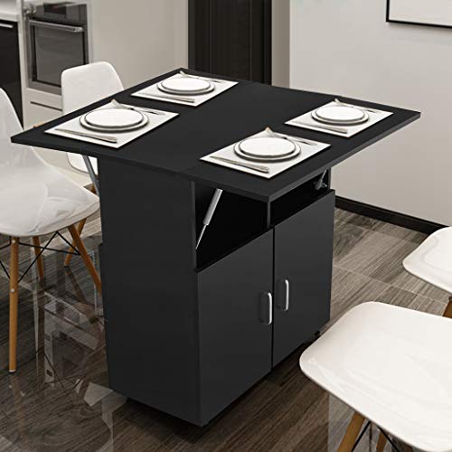 Wotryit Dining Room Table - Black Kitchen Cart - Kitchen Island Trolley Cart Wooden Cabinet with Spice Rack and Locker - 31.5x31.5x31.1 in - Thumbnail 2