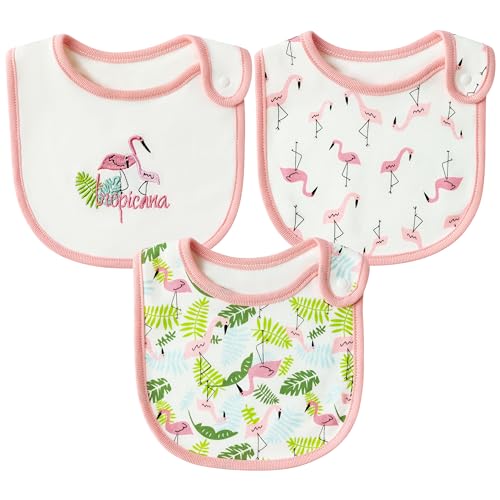 Image of 2ooya Cotton Drooling Baby Bib - 3Pcs Unisex Boy Girl Cotton Teething Infant Bibs with Adjustable Buttons