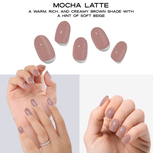 Adora Couture Semi Cured Gel Nail Strips with 20 Pieces, Salon Quality Nail Wraps for Women, Mocha Latte Solid Glossy UV Gel Nail Stickers, UV Light Required, Mocha Latte