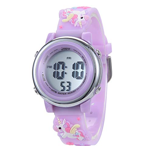 Kids Watches 3D Cartoon Silicone Unicorn Waterproof 7 LED Color Lights Toddler Digital Wrist Watch with Alarm Stopwatch for 3-10 Year Girls Little Child (Light Purple)2