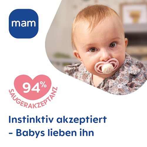 MAM Perfect Night Schnuller im 2er-Set, leuchtend im Dunkeln, zahnfreundlicher Baby Schnuller aus nachhaltigen & bio-erneuerbaren Materialien, mit Schnullerbox, 6-16 Monate, Dino/Fuchs