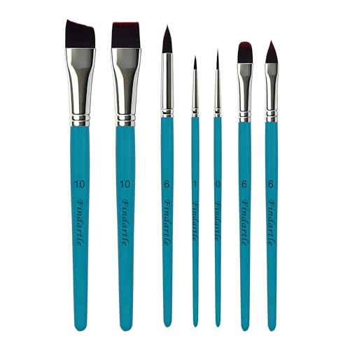 Findartle Pincéis de pintura facial, 7 peças pincéis acrílico para acrílico, aguarela, óleo, guache, pincel artístico para Halloween, Cosplay, Nail Art, pintura facial, pintura a templo (azul lago)