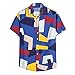 Camicetta Manica Corta T-shirt Hawaiana Uomo Stampato Casual Cotone Camicia Lino Uomini Camicie Nero Body, Blu, 100