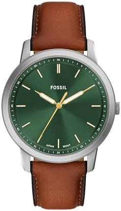 Fossil Men's Minimalist Quartz Stainless Steel and Leather Three-...