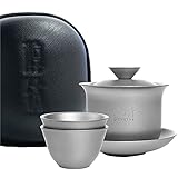 V9X8 Titanium Chinese tea cup set 125ml 4.2us tea cup with tray, Dragon Robe package with two double-layer titanium tea cups. (black)
