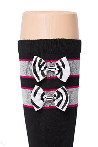 Black Girls Sports Socks Pink, Black and Silver with Zebra Print Bow Kids Size 9-2.5, Soccer, Volleyball, Field Hockey, Softball4