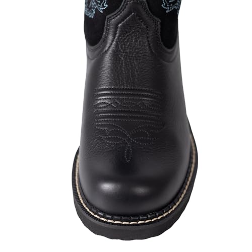 Cowboy Boots for Women Round Toe Ankle Western Cowgirl Boots Pull On Embroidered Full Grain Leather4