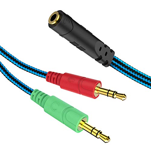 MillSO Headset Splitter 3.5mm Jack 3.5mm Female to Dual 3.5mm Male Splitter Adapter for Computer CTIA Headset Mic and Audio Splitter Cable for TRRS Gaming Headset to PC - 8inch/20cm Blue