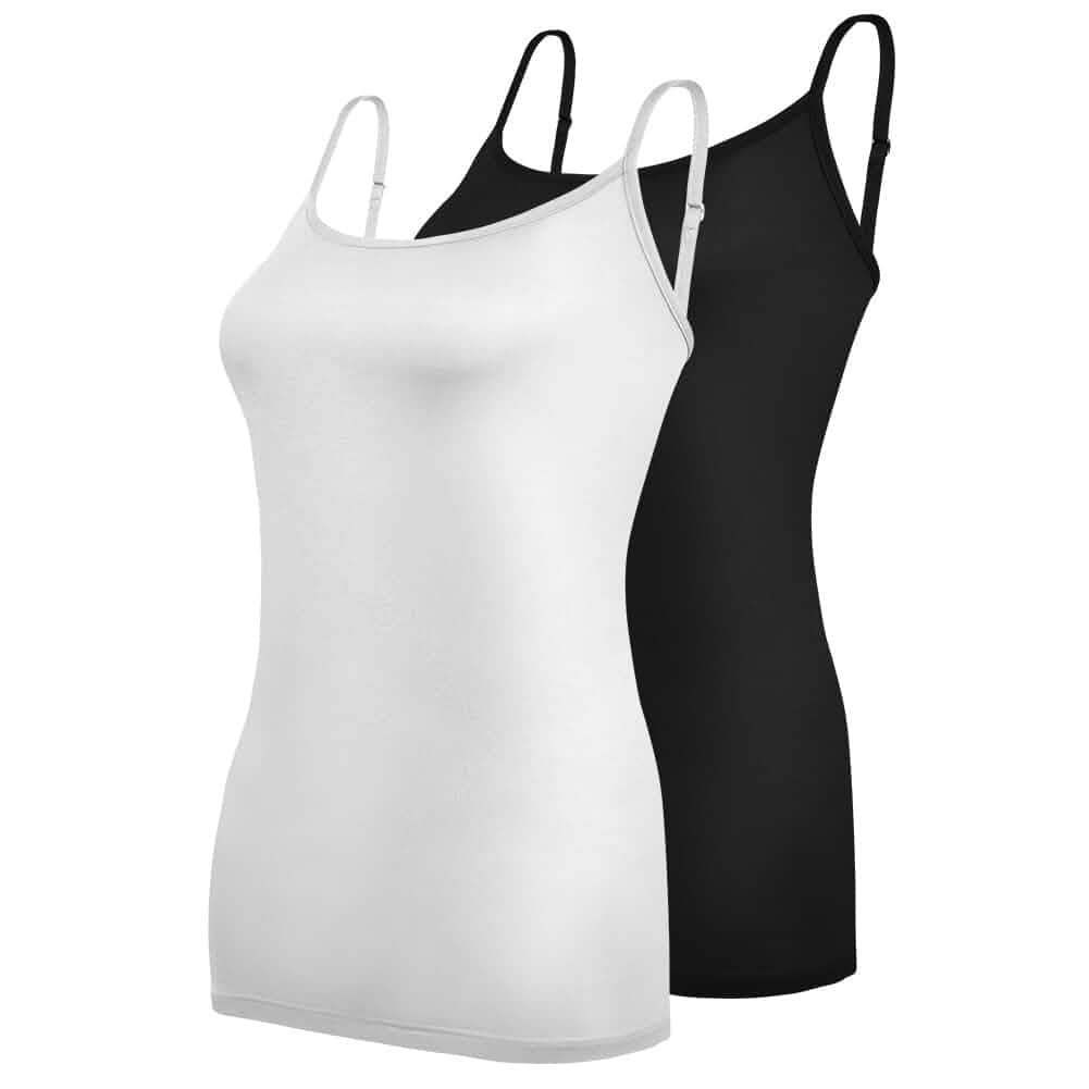 AOMIG Camisole Tops for Women 2 Pcs, Adjustable Spaghetti Strap Tank Top, Basic Long Layering Tank Tops, Cami Undershirt