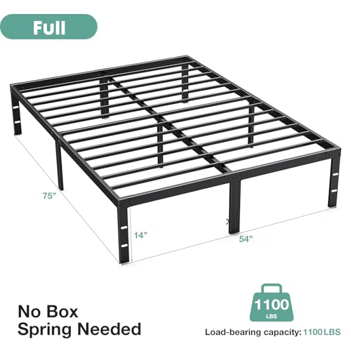 Image of Sweetcrispy Queen Bed Frame - Heavy Duty Metal Platform Bed Frames Queen Size with Storage Space Under Frame, No Box Spring Needed, 14 Inches, Sturdy Steel Slat Support