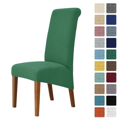 Odot Chair Covers Set of 2/4/6, Elastic Dining Chairs Seat Covers Solid Colours Jacquard Dining Chair Covers, Washable High Back Stretch Chair Cover for Restaurant (Dark Green,Set of 2)