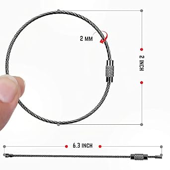 Cable Key Rings 16 Pack 6.3 Flexible Wire Keychain Loops with Twist-Lock Screw, Asphalt Gray & Black for Luggage Tags, Bag Charms, Keys, Zipper Pulls & ID Holders