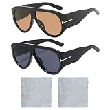 DUINIU 2 Paar Retro-Sonnenbrillen Und 2 Brillentücher, Flat-Top-Sonnenbrillen Mit Großem Rahmen...