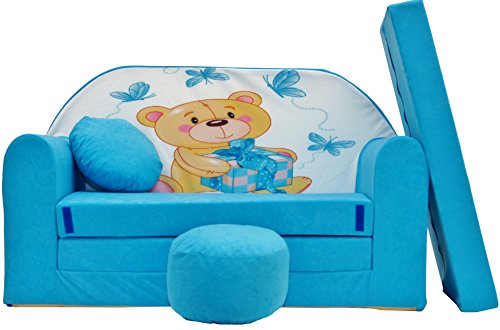 Pro Cosmo - Sofá Cama B3 de Tela para niños con Puff/reposapiés/Almohada (168 x 98 x 60 cm)