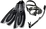Cressi Agua - Flossen Self Adjusting Zum Tauchen/Apnoe/Schnorcheln und Schwimmen + Marea Taucherbrille + Dry Premium Trockenschnorchel Erwachsene