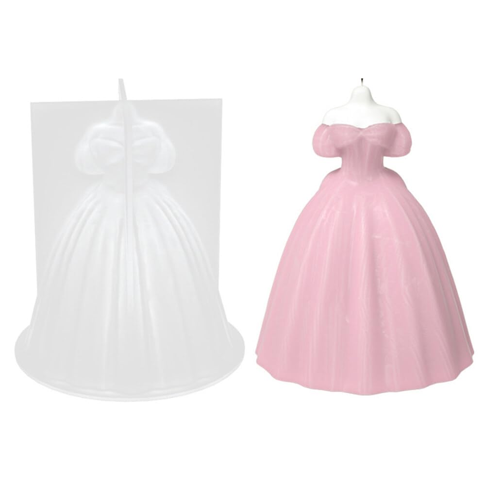 Silicone Mold 3D Wedding Dress Handmade Soap DIY Candle Making Molds Bride Dress Silicone Candle Soap Mold Dress Resin Casting Mold for Crystal Epoxy, Polymer Clay, Table Ornament Home Decor