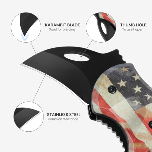 Image of FUNBRO Small Folding Pocket Knife, 1.34 in Stainless Blade, USA Flag Design