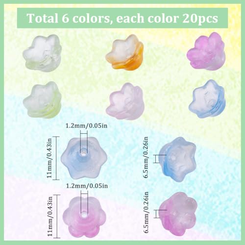 SUNNYCLUE 1 Box 120Pcs 6 Colors Flower Beads Glass Bell Flower Bead Caps Colorful Tulip Lily Mini Spring Floral Loose Spacer Bead for Jewellery Making Beads Supplies DIY Necklace Bracelet Earrings - Image 2