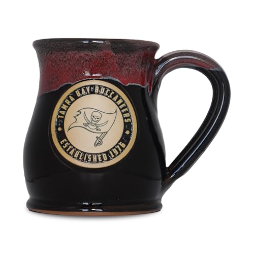Greater Distance NFL Football Tampa Bay Buccaneers 14-oz Two-Tone Tall Belly Mug, Handmade Large Ceramic Coffee Mug With Team Logo for True Fans, Premium Deneen Pottery Made in USA