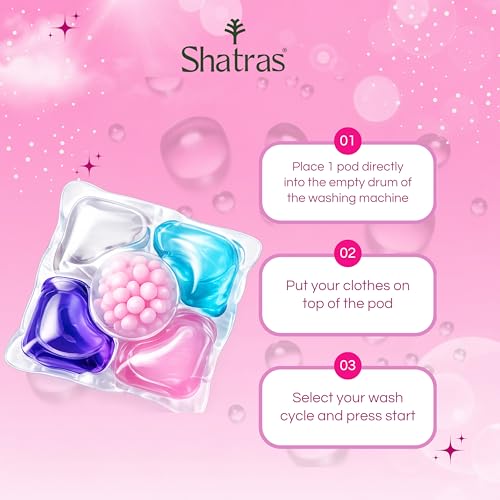 Image of Shatras 5-in-1 Laundry Detergent Pods (30 Pack) | Powerful Stain Remover | Floral Fragrance | For Top & Front Load Washing Machines | 1 Pod = 1 Wash (Up to 8kg Loads)