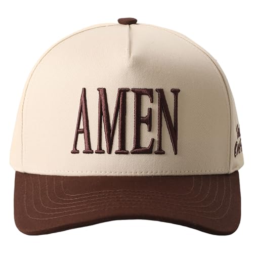 MIRMARU 3D Embroidered Trucker Hat – 5 Panel Cotton Baseball Cap with Fun Text Designs – Adjustable for Men and Women (US, Alpha, One Size, Amen,Brown)