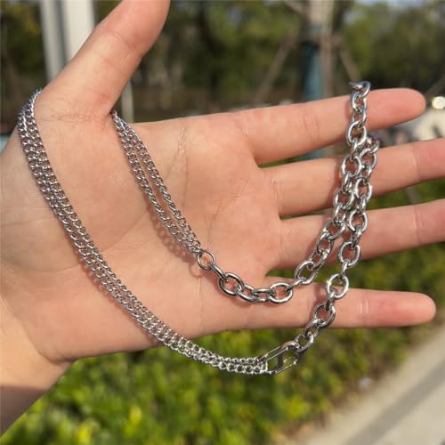 WangGao Stainless Steel S Type Shape Buckle Clasp Necklace Layered Chunky Chain Snap Hook Hand Jewelry for Men Women4